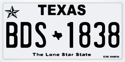 TX license plate BDS1838
