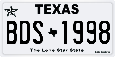 TX license plate BDS1998