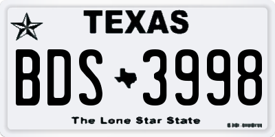 TX license plate BDS3998
