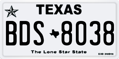 TX license plate BDS8038