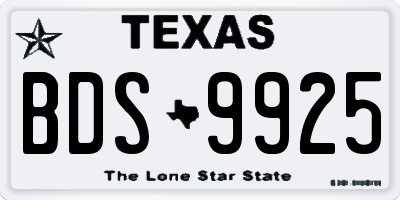 TX license plate BDS9925