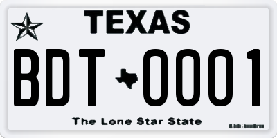 TX license plate BDT0001