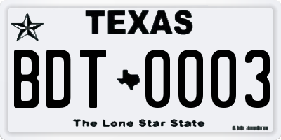 TX license plate BDT0003