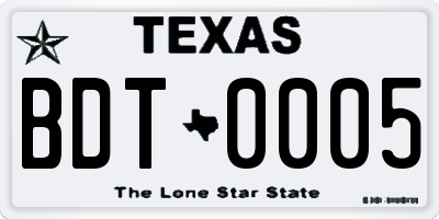 TX license plate BDT0005