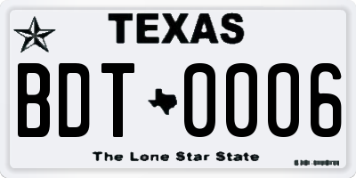 TX license plate BDT0006