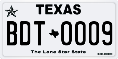 TX license plate BDT0009