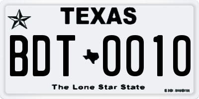TX license plate BDT0010