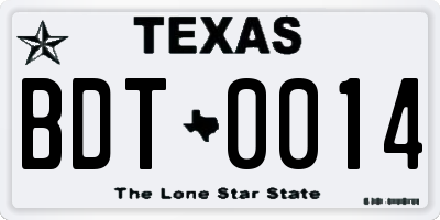 TX license plate BDT0014