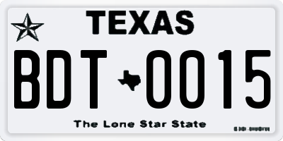 TX license plate BDT0015