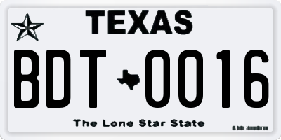 TX license plate BDT0016