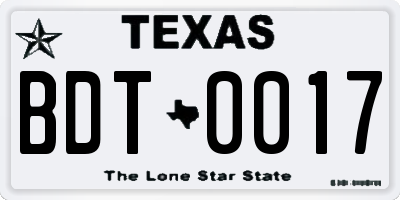 TX license plate BDT0017