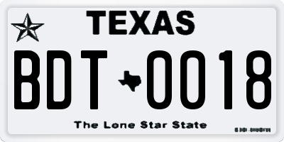 TX license plate BDT0018