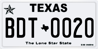 TX license plate BDT0020