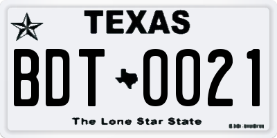 TX license plate BDT0021
