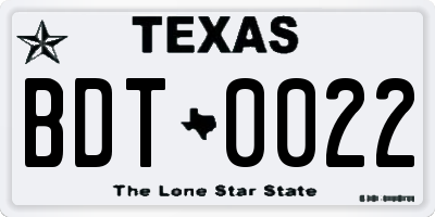 TX license plate BDT0022