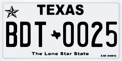 TX license plate BDT0025