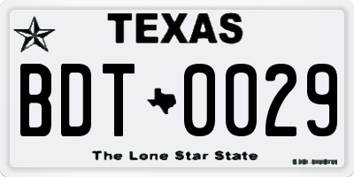 TX license plate BDT0029