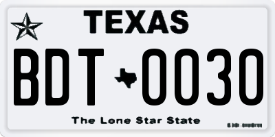 TX license plate BDT0030