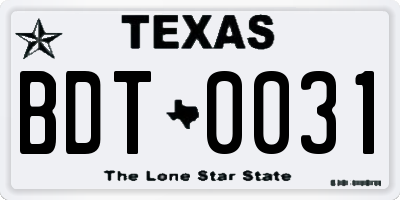 TX license plate BDT0031