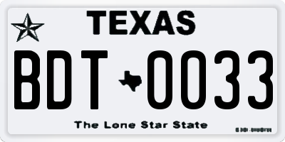 TX license plate BDT0033