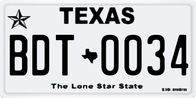 TX license plate BDT0034