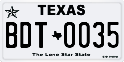 TX license plate BDT0035