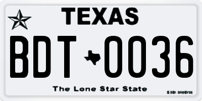 TX license plate BDT0036