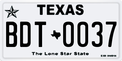 TX license plate BDT0037