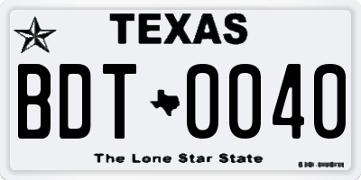 TX license plate BDT0040
