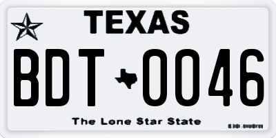 TX license plate BDT0046