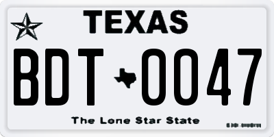 TX license plate BDT0047
