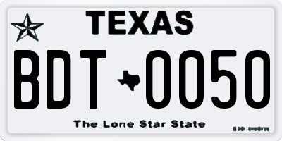 TX license plate BDT0050