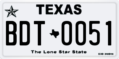 TX license plate BDT0051
