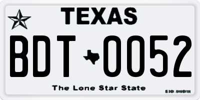 TX license plate BDT0052