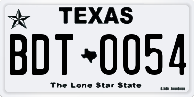TX license plate BDT0054