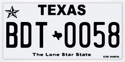 TX license plate BDT0058