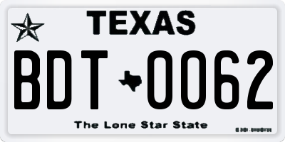TX license plate BDT0062