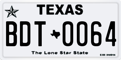 TX license plate BDT0064