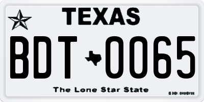 TX license plate BDT0065