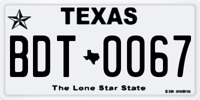 TX license plate BDT0067