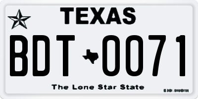 TX license plate BDT0071