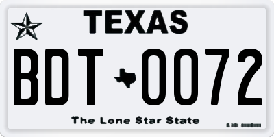 TX license plate BDT0072