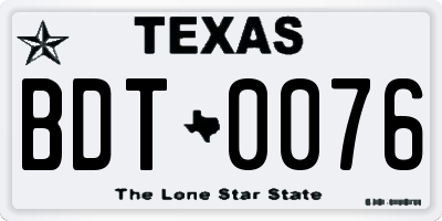 TX license plate BDT0076