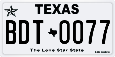 TX license plate BDT0077