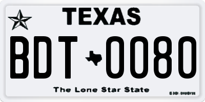 TX license plate BDT0080