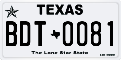 TX license plate BDT0081