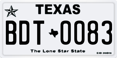 TX license plate BDT0083