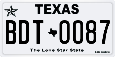 TX license plate BDT0087
