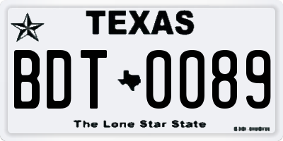TX license plate BDT0089