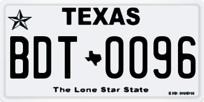 TX license plate BDT0096